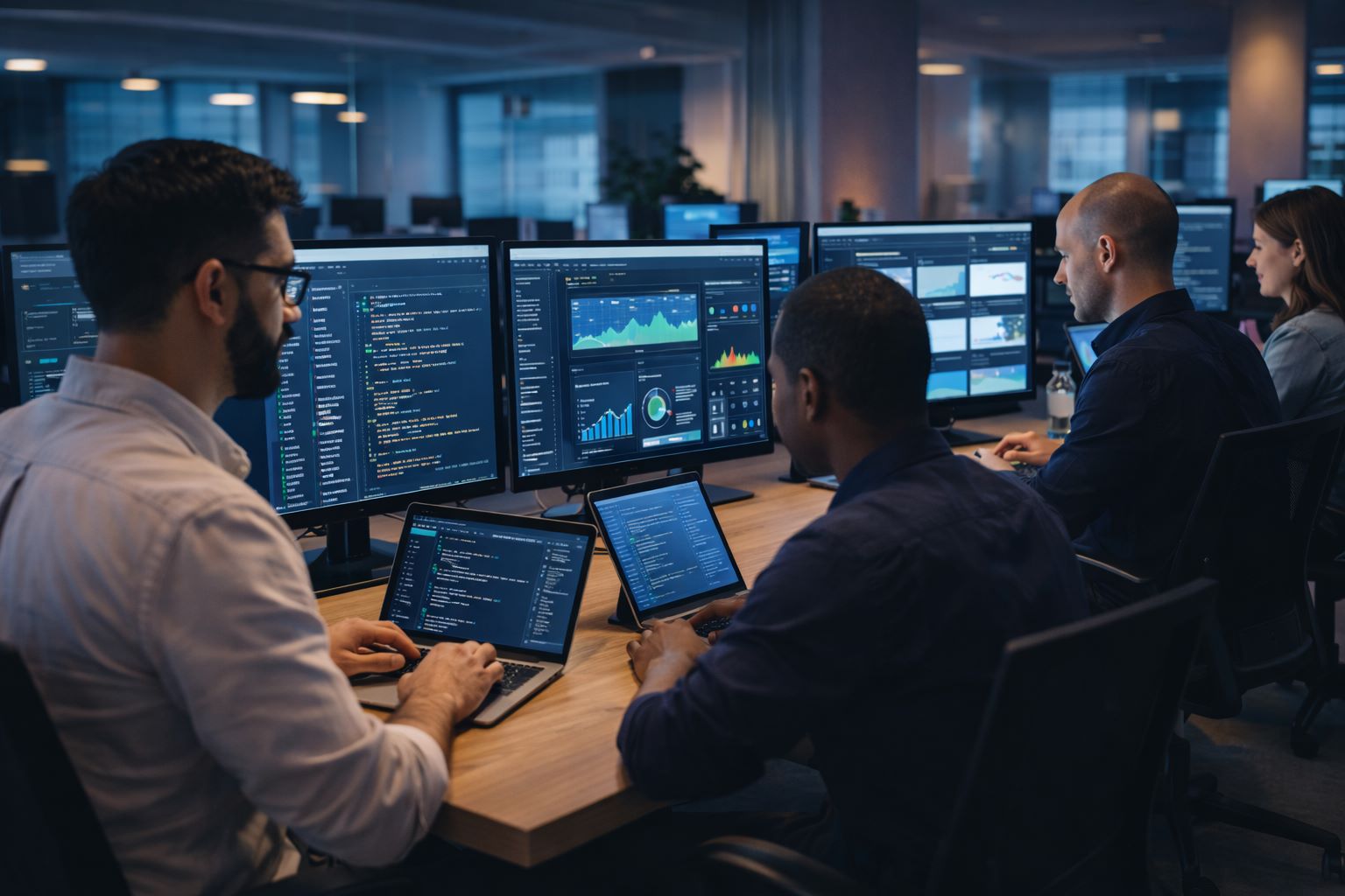 Software developers working on coding